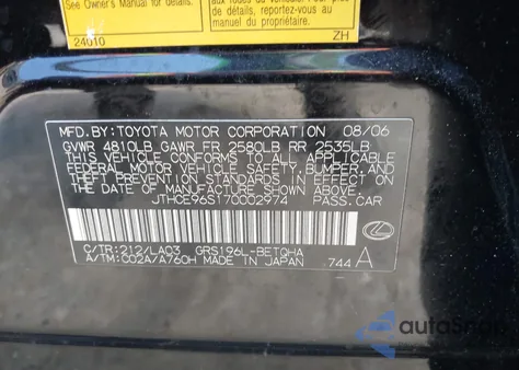 2007 Lexus Gs 350 z USA, uszkodzony, nr VIN JTHCE96S170002974